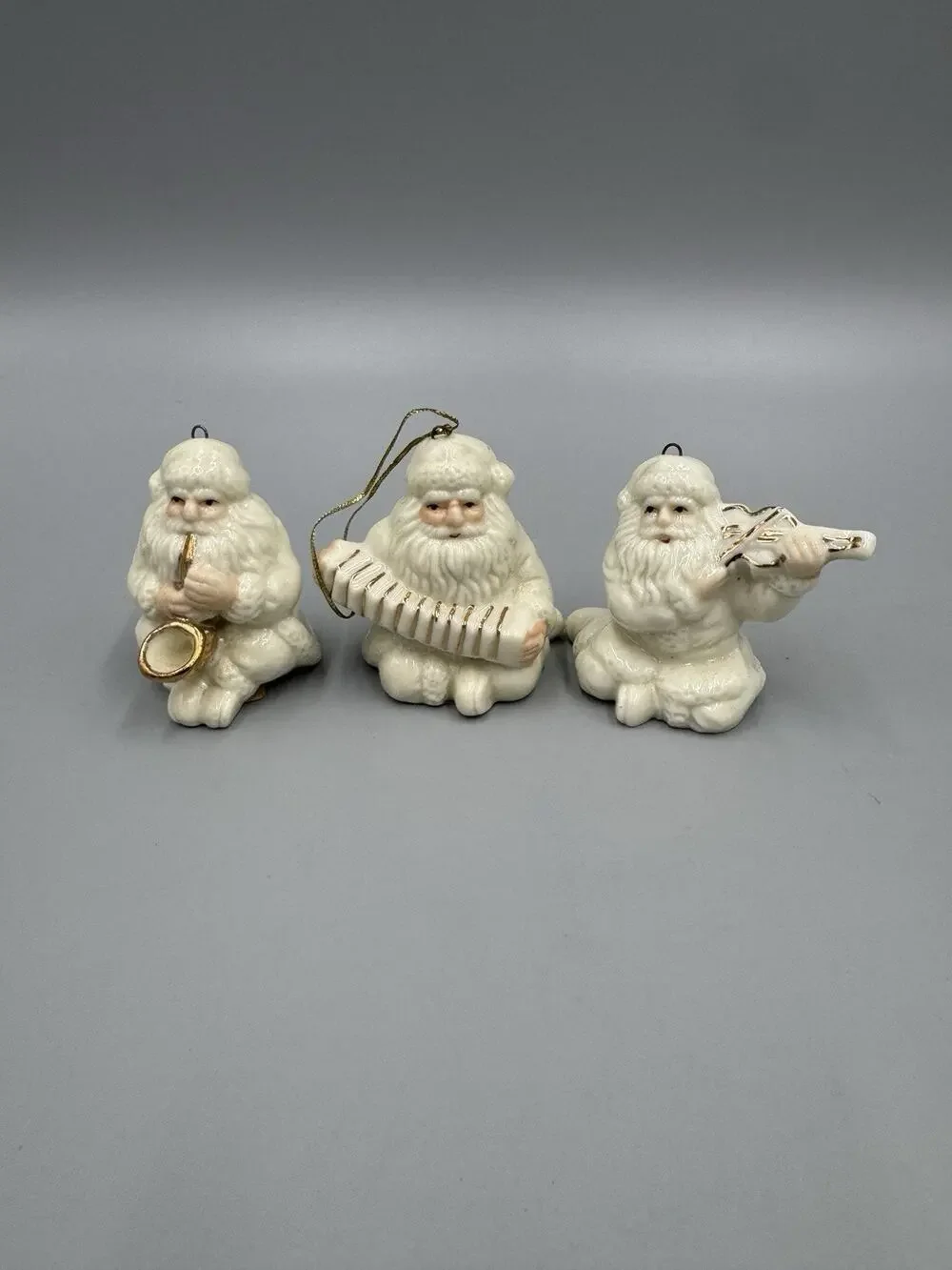 Vintage Giftco Christmas Ornaments Santa Claus Musical Instruments Lot Of 3